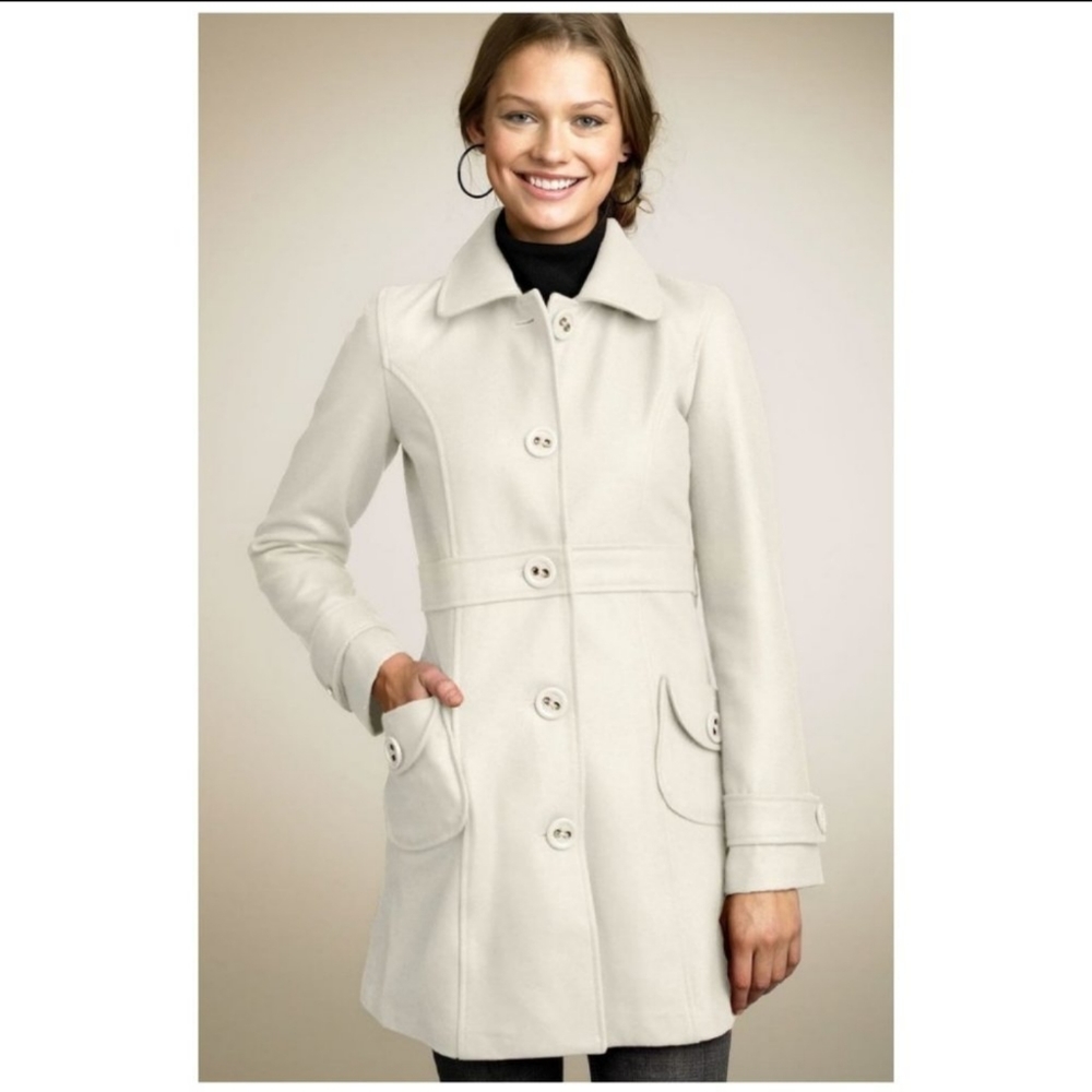 Nordstrom Tulle pea coat cream coat wool size S